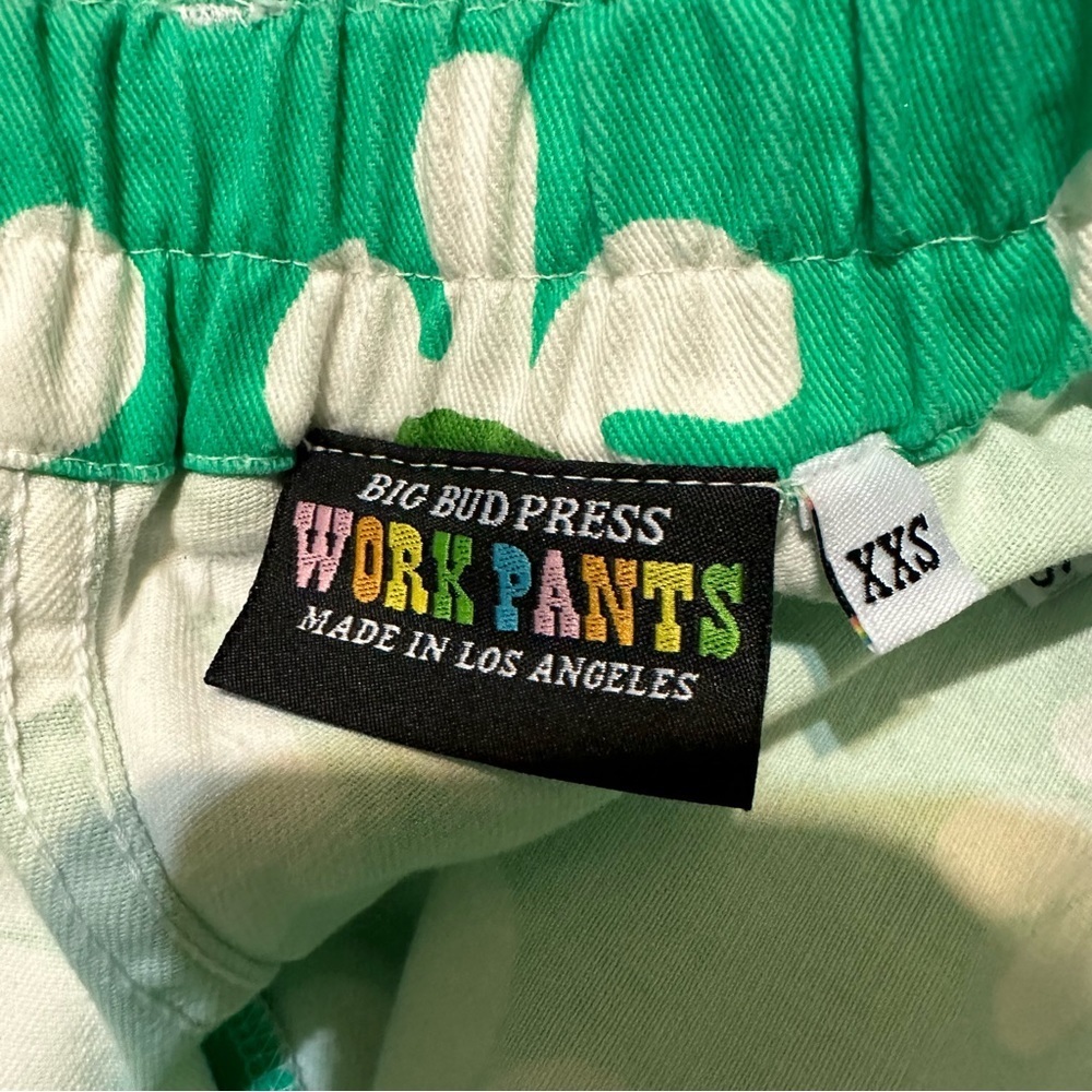 Big Bud Press Green Floral Work Pants Fun Bright Retro Shorts Size XXS - Picture 6 of 8